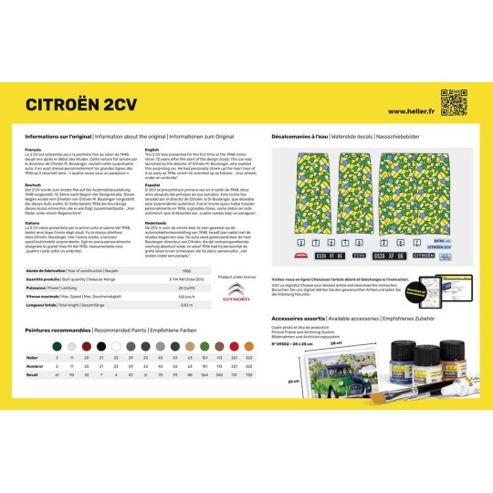 HEL-56765-Citroen 2CV 1/24 Heller + colle et peintures