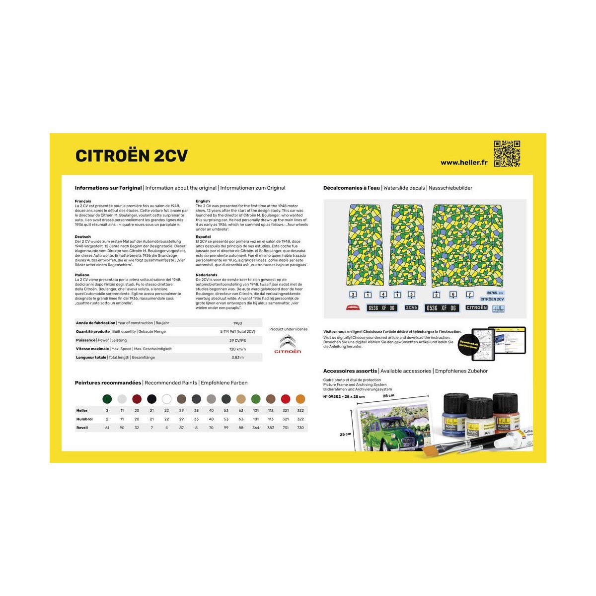 Citroen 2CV 1/24 Heller + colle et peintures Heller HEL-56765 - 3
