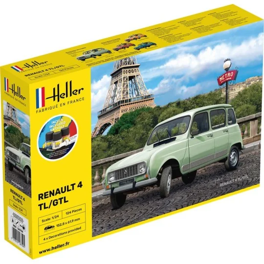 Renault 4L 1/24 Heller + glue and paints Heller HEL-56759 - 1 HEL-56759-Renault 4L 1/24 Heller + glue and paints - HEL-56759