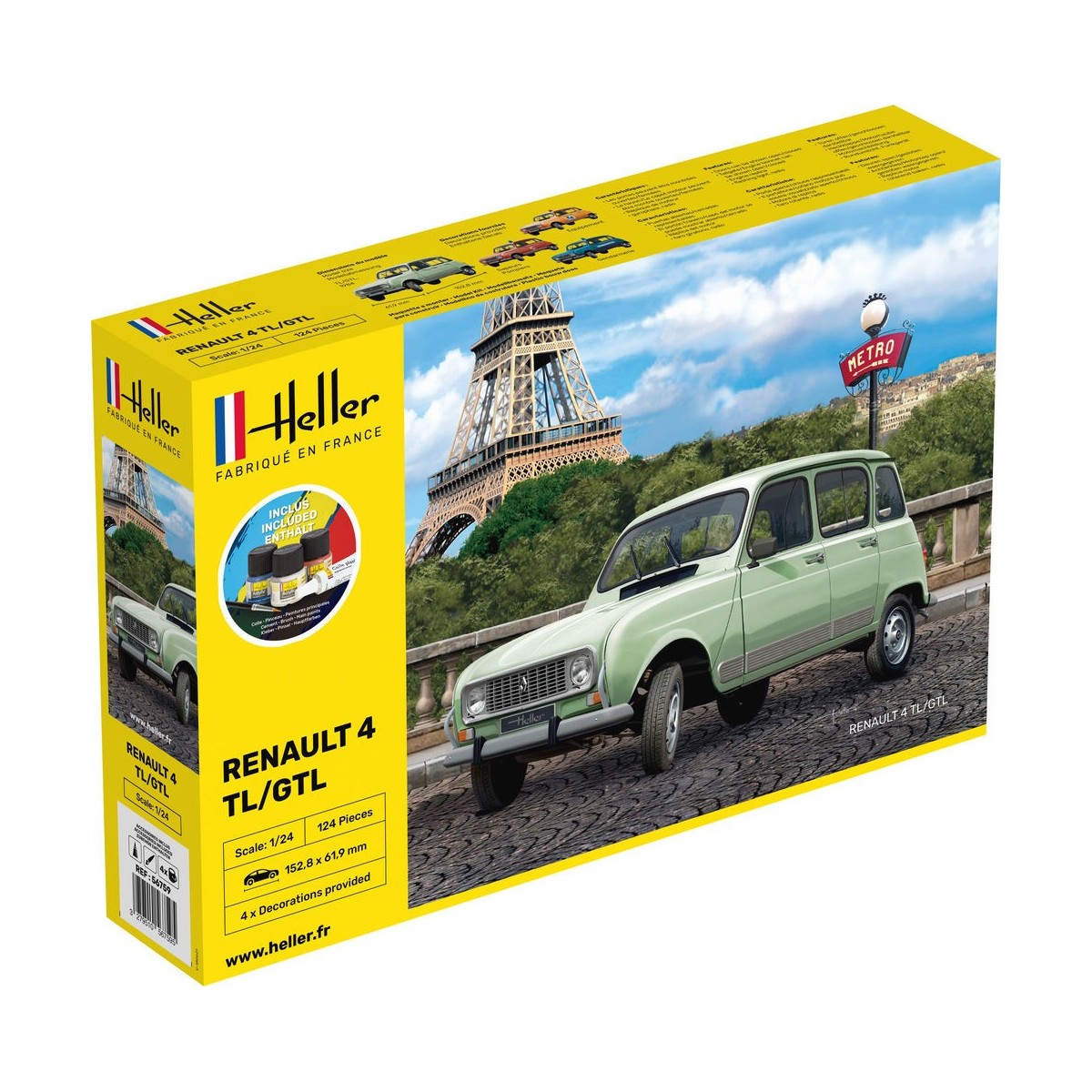 Renault 4L 1/24 Heller + colle et peintures Heller HEL-56759 - 1