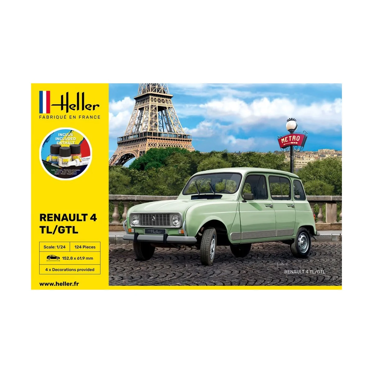 Renault 4L 1/24 Heller + colle et peintures Heller HEL-56759 - 2 Renault 4L 1/24 Heller + colle et peintures Heller HEL-56759 - 2