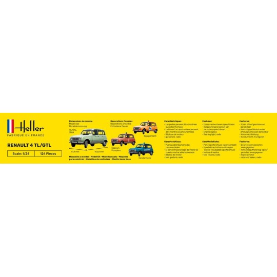 HEL-56759-Renault 4L 1/24 Heller + colle et peintures