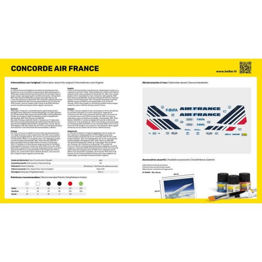 HEL-56445-Concorde Air France 1/125 Heller + colle et peintures