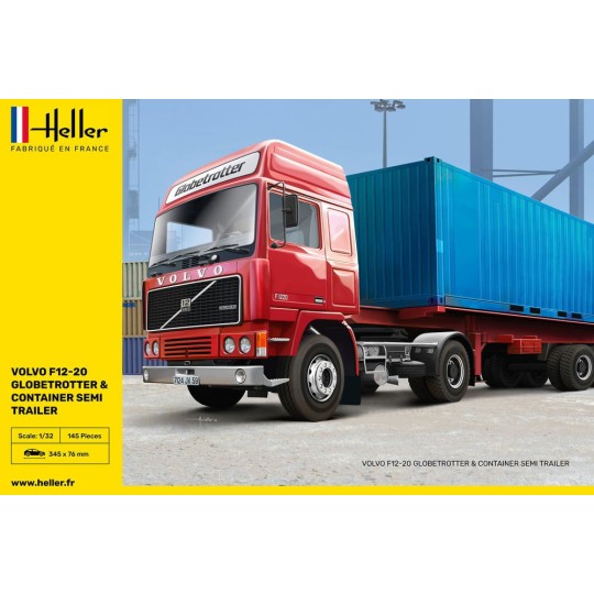HEL-81702-Volvo F12-20 Globetrotter & Semi-trailer container 1/32 Heller