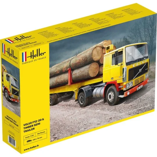HEL-81704-Volvo F12-20 Globetrotter & semi-remorque grumes de bois 1/32 Heller - HEL-81704