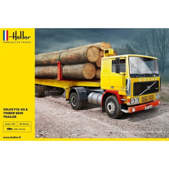 HEL-81704-Volvo F12-20 Globetrotter & semi-remorque grumes de bois 1/32 Heller