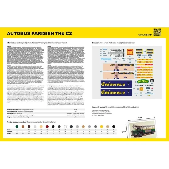HEL-56789-Autobus Parisien TN6 C2 1/24 Heller + colle et peintures