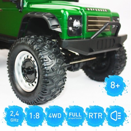 SV-50560-Crawler Land Rover Defender Green 4WD 2.4Ghz 1/8 RTR Siva