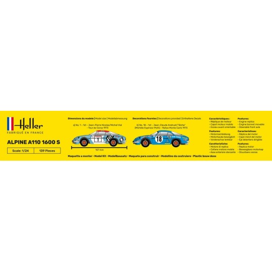 copy of Renault R8 Gordini 1/24 Heller Heller HEL-80745 - 4 HEL-80745-Alpine A110 1600 S 1/24 Heller - HEL-80745