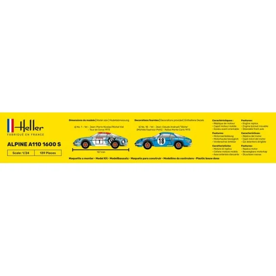 copy of Renault R8 Gordini 1/24 Heller Heller HEL-80745 - 4 HEL-80745-Alpine A110 1600 S 1/24 Heller - HEL-80745