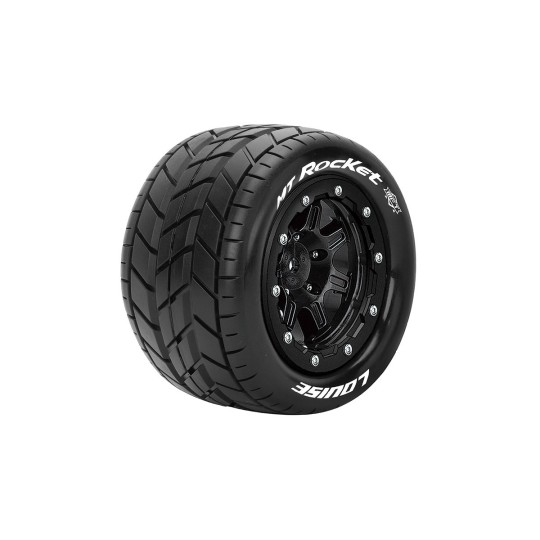 L-T3328SB-Pneus MT-Rocket + Jantes Noir Traxxas Maxx (x2) Louise RC