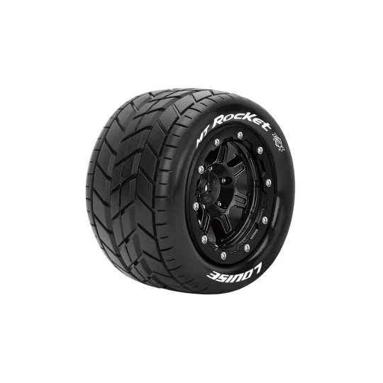 L-T3328SB-MT-Rocket Tires + Traxxas Maxx Black Rims (x2) Louise RC - L-T3328SB