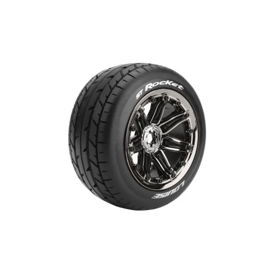 LR-T3286BC-Pneus ST-Rocket + Jantes Chrome Noir 1/8 (x2) Louise RC - LR-T3286BC