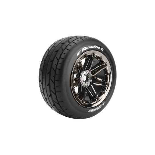 LR-T3286BC-ST-Rocket tires + Wheels Chrome Black 1/8 (x2) Louise RC