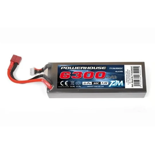 T1363002C-Li-Po 6300mAh 60C 2S 7.4V coqué (Dean) T2M