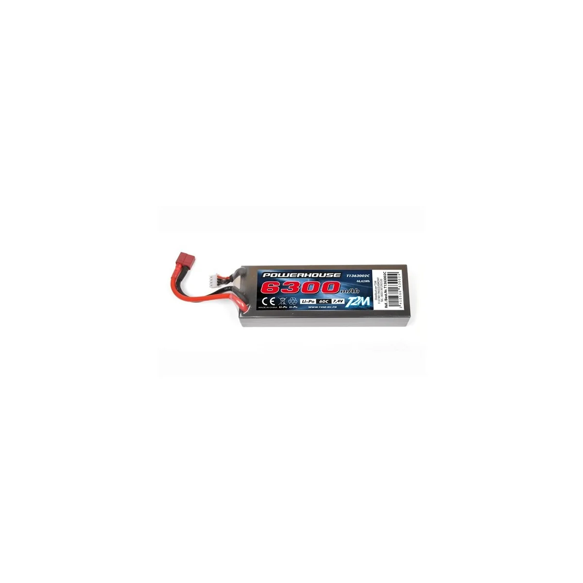 Li-Po 6300mAh 60C 2S 7.4V coqué (Dean) T2M T2M T1363002C - 1