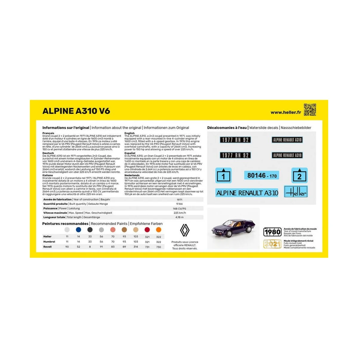 Alpine A310 V6 1/43 Heller + colle et peintures Heller HEL-56146 - 3