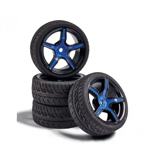 500900167-Wheels 5 spokes black / blue 26mm 1/10 (4) Carson - 500900167