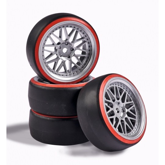 500900156-Roues drift gris / rouge 26mm 1/10 (4) Carson