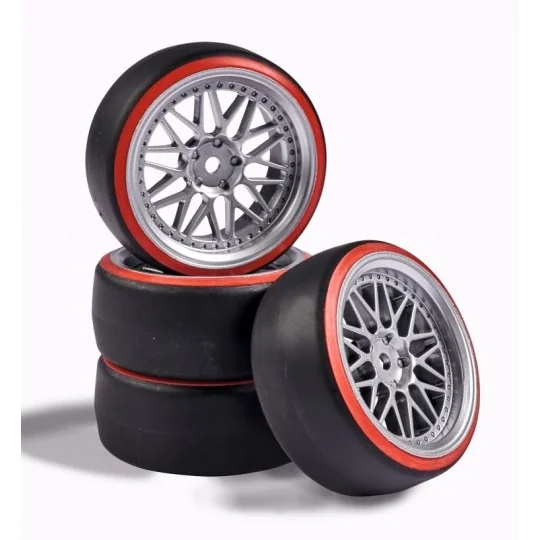 500900156-Drift wheels gray / red 26mm 1/10 (4) Carson - 500900156