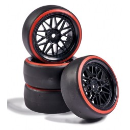 Roues drift noir / rouge 26mm 1/10 (4) Carson Carson 500900157 - 1