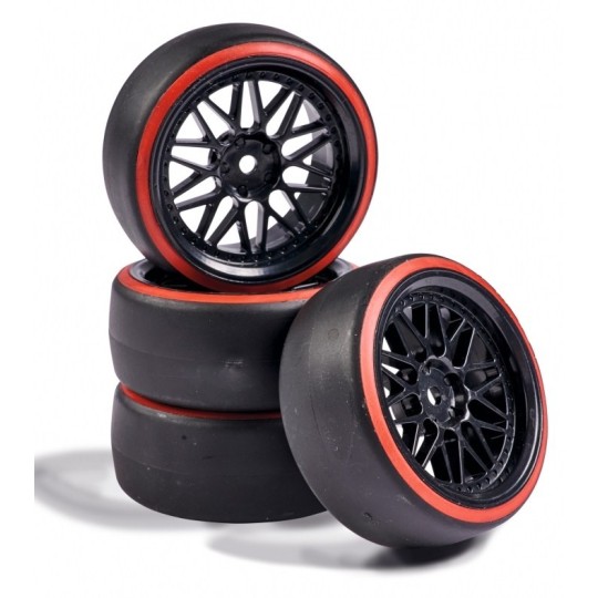 500900157-Roues drift noir / rouge 26mm 1/10 (4) Carson - 500900157