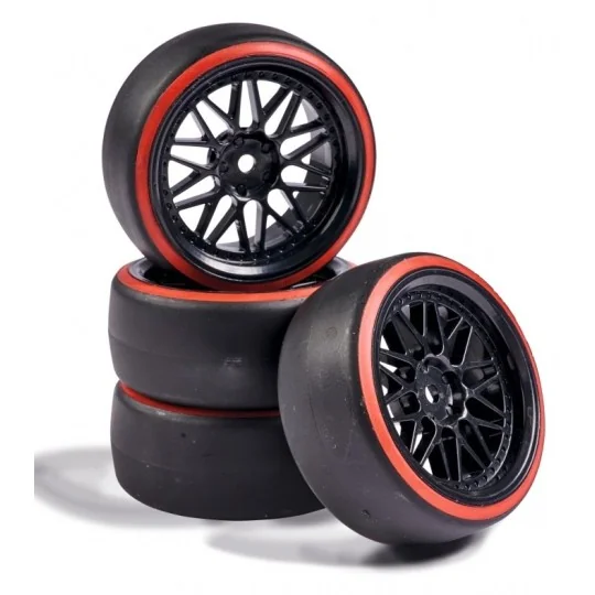 500900157-Roues drift noir / rouge 26mm 1/10 (4) Carson - 500900157