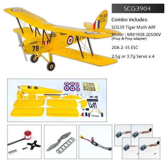 SCG3904-Tiger Moth 800m S39 Kit ARF PNP balsa DW Hobby - SCG3904