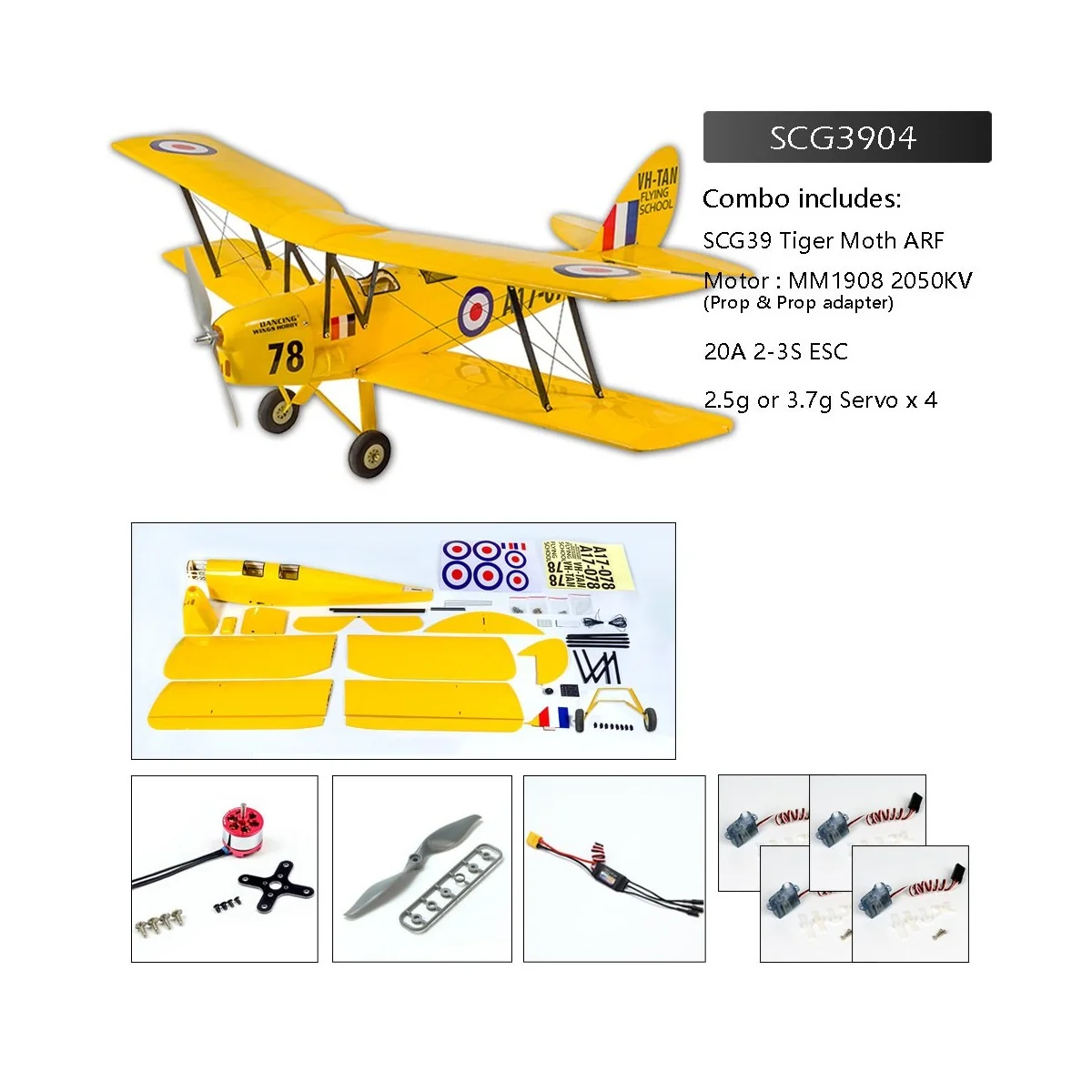 Tiger Moth 800m S39 Kit ARF PNP balsa DW Hobby DW Hobby - Dancing Wings Hobby SCG3904 - 1