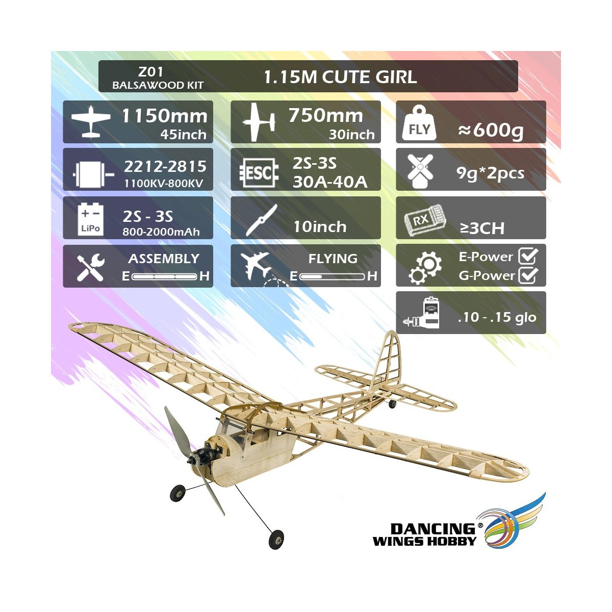 Cute Girl 1.15m Z01 Kit PNP balsa DW Hobby DW Hobby - Dancing Wings Hobby Z0104 - 14
