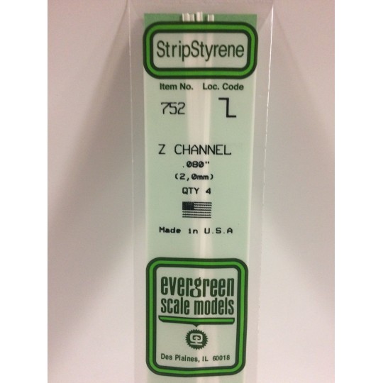 S1370752-Profilé Z 2.0x350mm Ref : 752 - Evergreen - S1370752