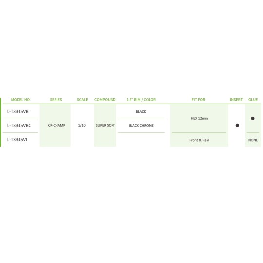 L-T3345VB-Pneus CR-Champ class 1 + Jantes 1.9" Noir 1/10 (x2) Louise RC