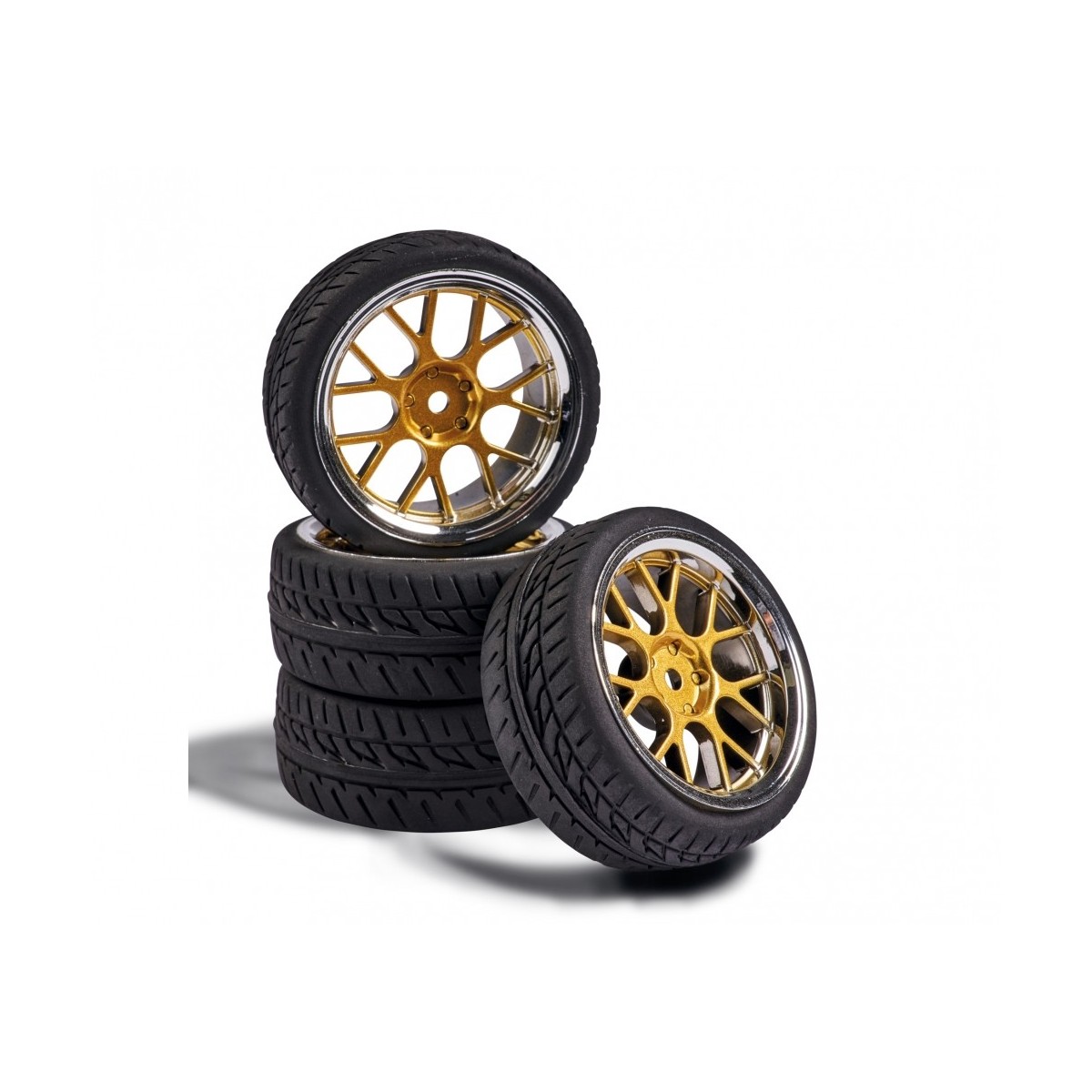 Roues 7 rayons Y or / chrome 26mm 1/10 (4) Carson Carson 500900163 - 1