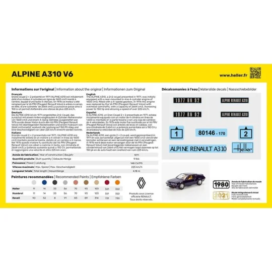 Alpine A310 V6 1/43 Heller Heller HEL-80146 - 3 HEL-80146-Alpine A310 V6 1/43 Heller - HEL-80146