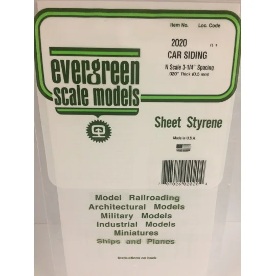 Grooved side plate for N scale wagon, 0.50x0.50x150x300mm Ref: 2020... S1372020-Grooved side plate for N scale wagon, 0.50x0.50x150x300mm Ref: 2020 - Evergreen - S1372020