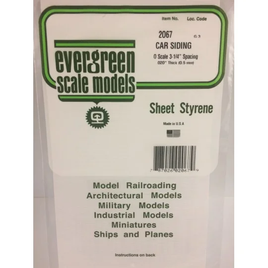 S1372067-Plaque rainurée flanc wagon échelle O 0.50x1.69x150x300mm Ref : 2067 - Evergreen - S1372067