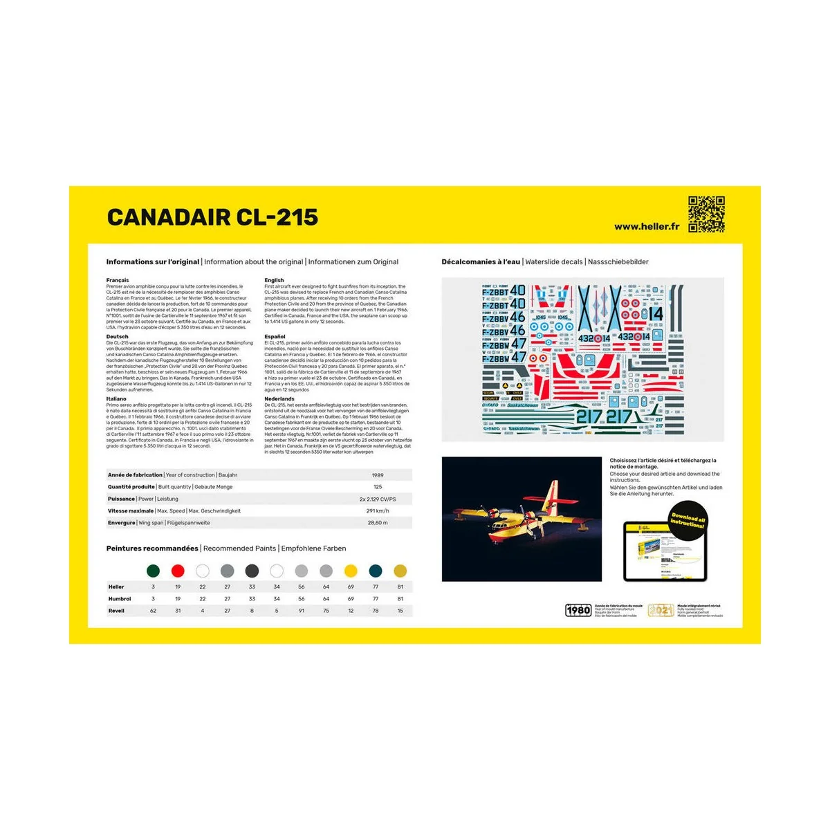 Canadair CL-215 1/72 Heller + glue and paints Heller HEL-56373 - 3 Canadair CL-215 1/72 Heller + glue and paints Heller HEL-56373 - 3
