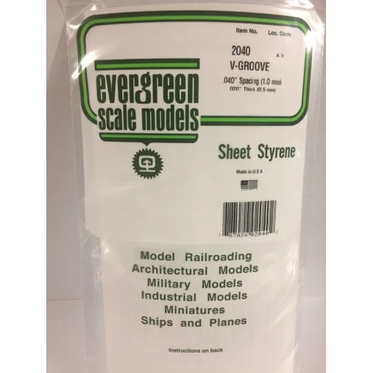 V-grooved plate 0.50x1.0x150x300mm Ref: 2040 - Evergreen - S1372040... S1372040-V-grooved plate 0.50x1.0x150x300mm Ref: 2040 - Evergreen - S1372040