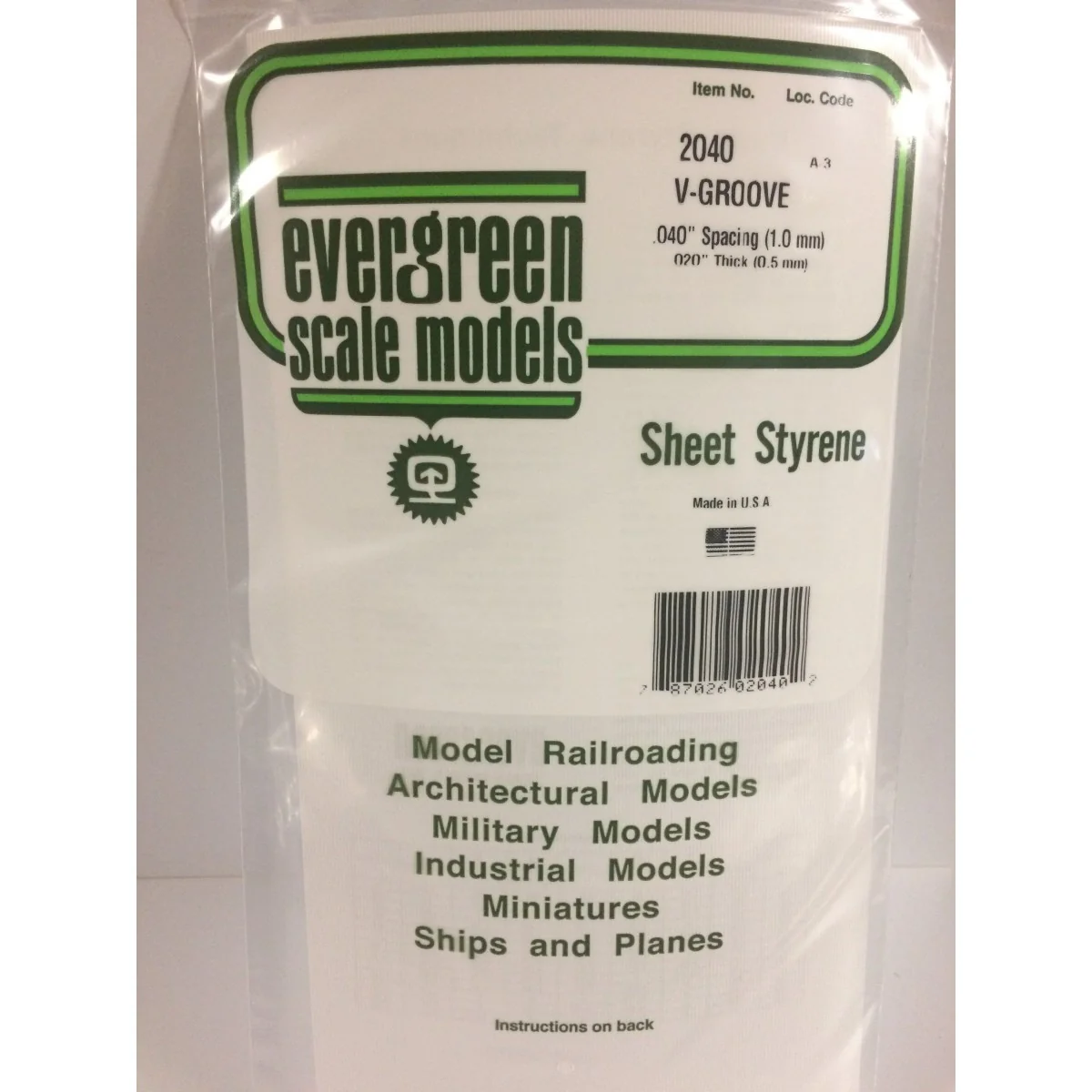 Plaque rainurée en V 0.50x1.0x150x300mm Ref : 2040 - Evergreen Evergreen S1372040 - 1 Plaque rainurée en V 0.50x1.0x150x300mm Ref : 2040 - Evergreen Evergreen S1372040 - 1