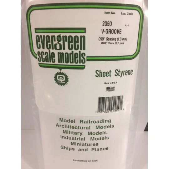 S1372050-V-grooved plate 0.50x1.3x150x300mm Ref: 2050 - Evergreen - S1372050