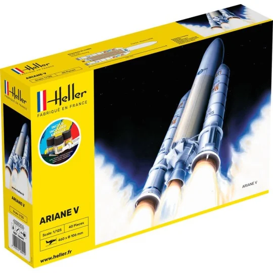 HEL-56441-Fusée Ariane 5 1/125 Heller + colle et peintures - HEL-56441