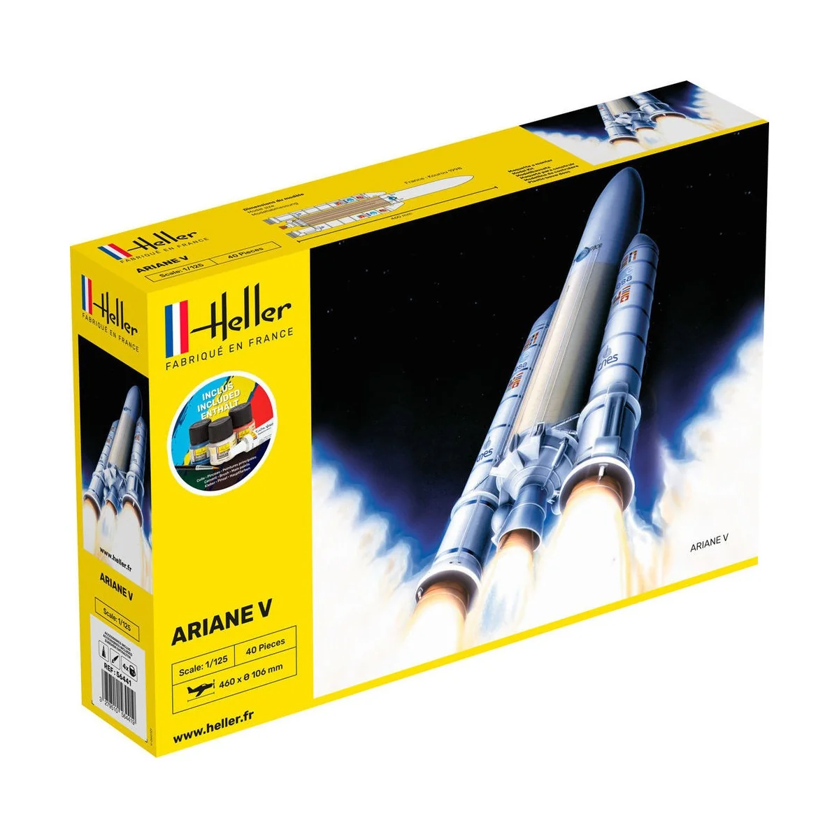 Fusée Ariane 5 1/125 Heller + colle et peintures Heller HEL-56441 - 1