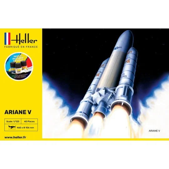 HEL-56441-Fusée Ariane 5 1/125 Heller + colle et peintures - HEL-56441