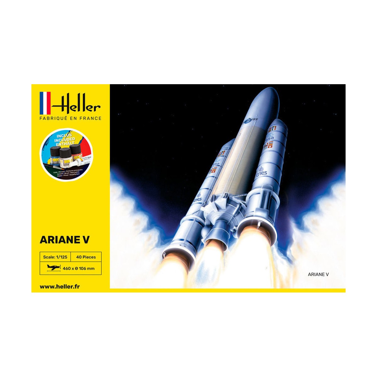 Rocket Ariane 5 1/125 Heller + glue and paints Heller HEL-56441 - 2 Rocket Ariane 5 1/125 Heller + glue and paints Heller HEL-56441 - 2