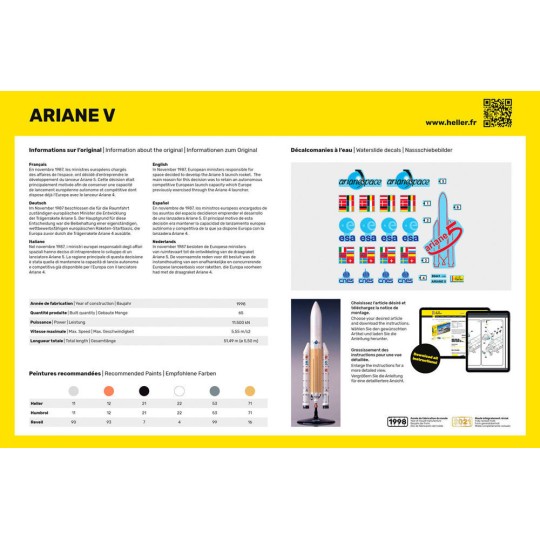 HEL-56441-Rocket Ariane 5 1/125 Heller + glue and paints