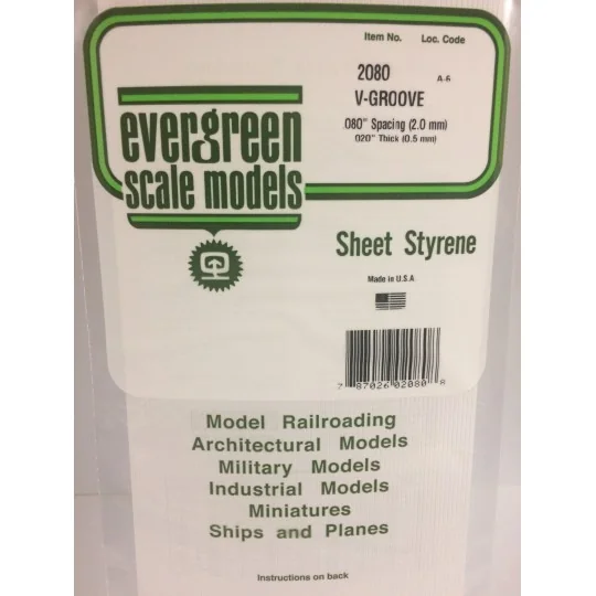 S1372080-V-grooved plate 0.50x2.0x150x300mm Ref: 2080 - Evergreen - S1372080