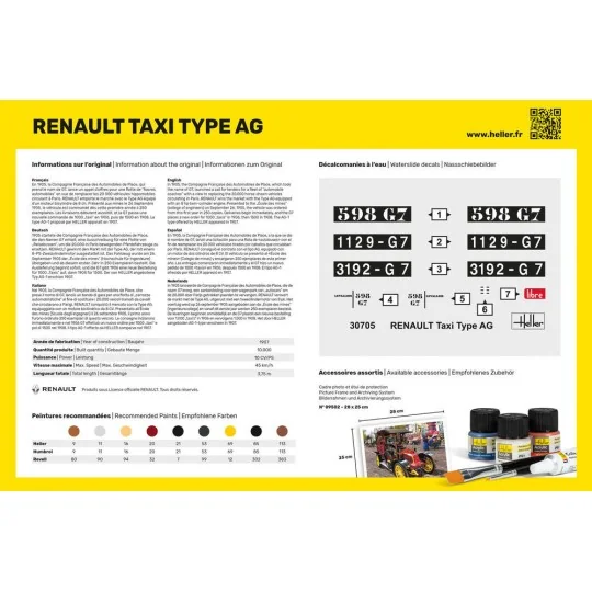 Renault Taxi Type AG 1/24 Heller + colle et peintures Heller HEL-35705 - 3 HEL-35705-Renault Taxi Type AG 1/24 Heller + colle et peintures - HEL-35705