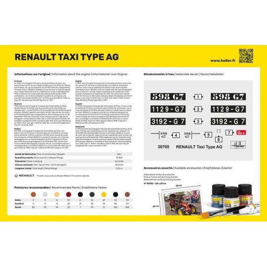 HEL-35705-Renault Taxi Type AG 1/24 Heller + colle et peintures