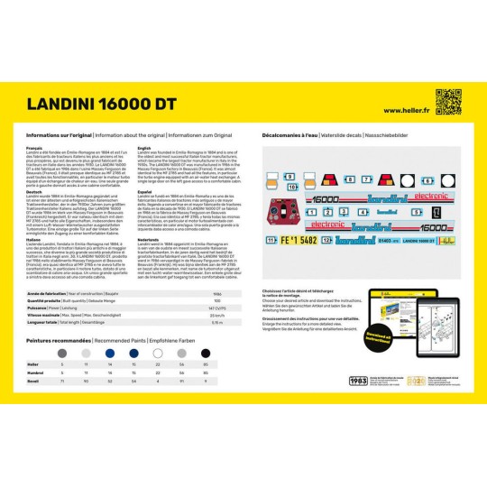 HEL-57403-Tracteur LANDINI 16000 DT 1/24 Heller + colle et peinturesTracteur LANDINI 16000 DT 1/24 Heller + colle et peintures