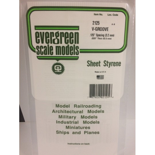 S1372125-V-grooved plate 0.50x3.2x150x300mm Ref: 2125 - Evergreen - S1372125